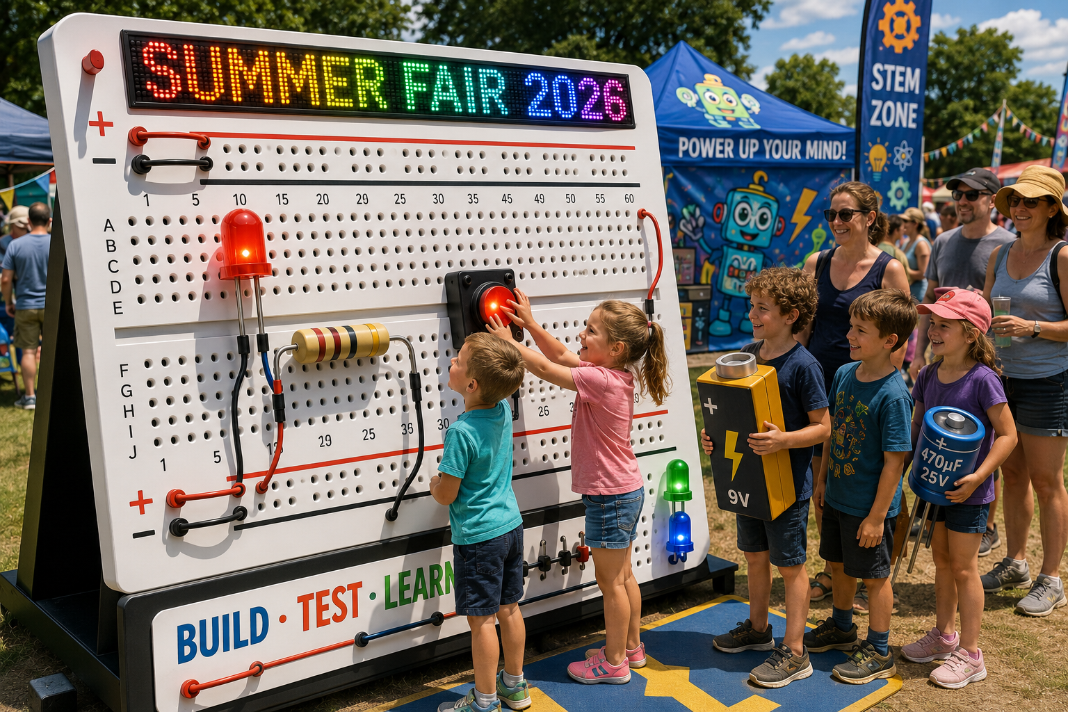 Giant interactive breadboard photo station at a fair